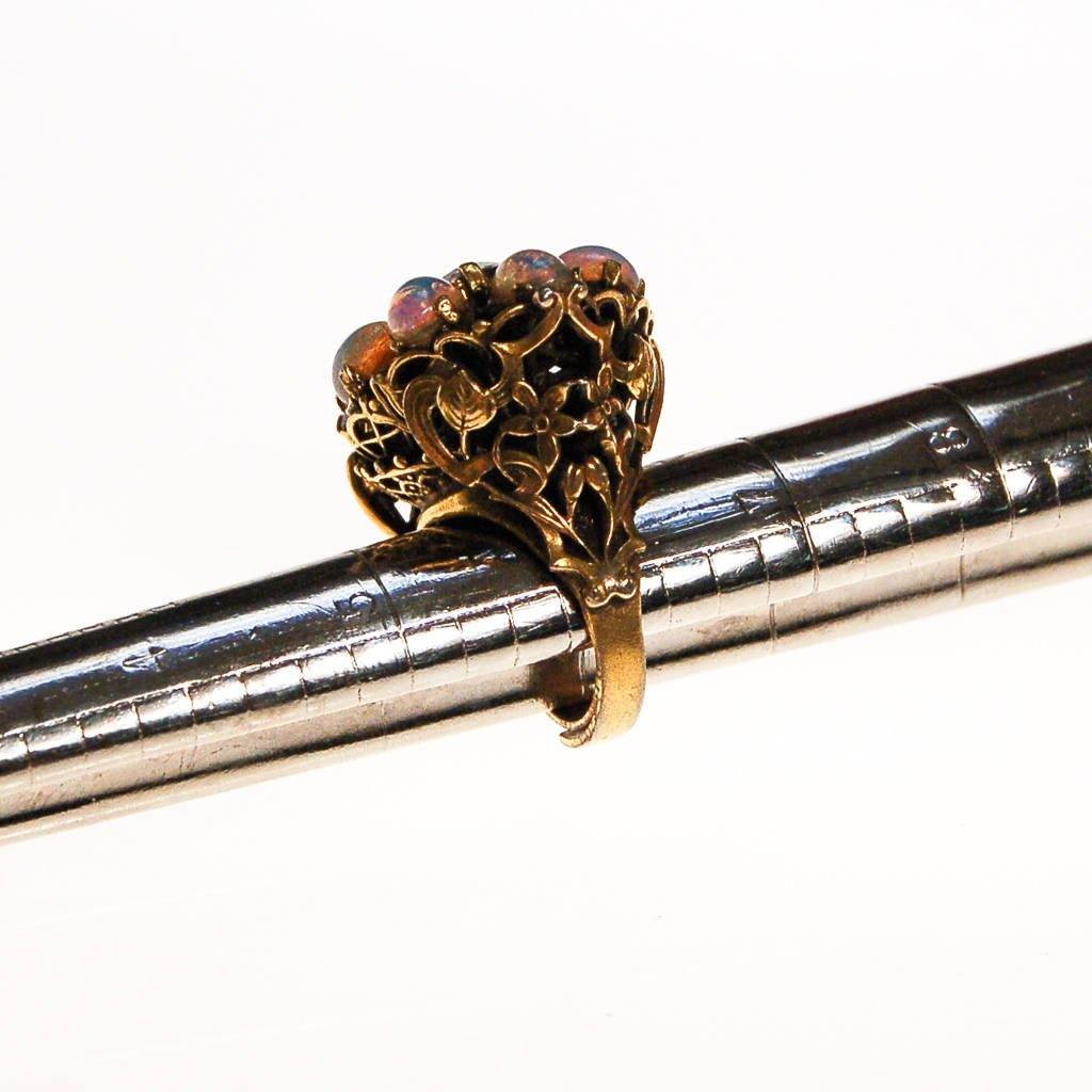 Opal Glass and Amethyst Rhinestone Statement Ring by 1960s - Vintage Meet Modern Vintage Jewelry - Chicago, Illinois - #oldhollywoodglamour #vintagemeetmodern #designervintage #jewelrybox #antiquejewelry #vintagejewelry