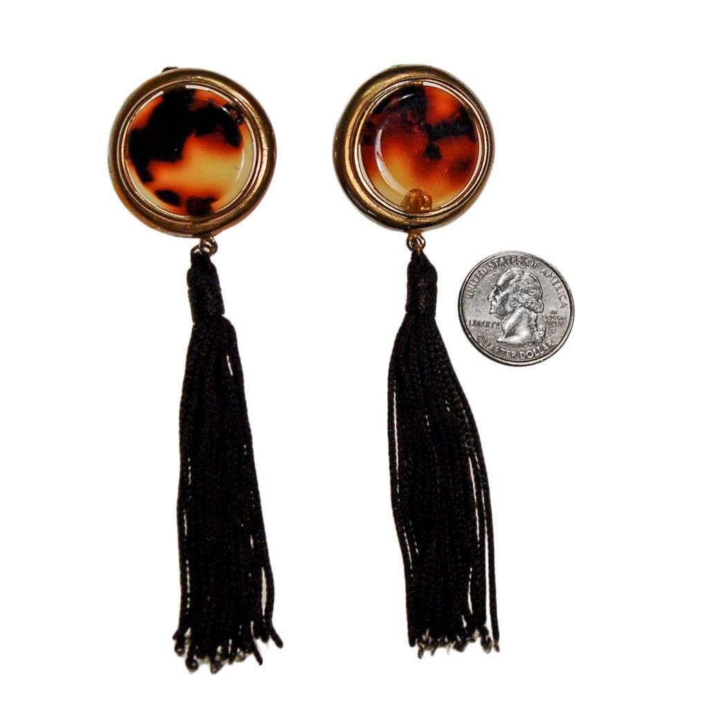 Diane von Furstenberg Tortoise and Black Silk Tassel Earrings by Diane von Furstenberg - Vintage Meet Modern Vintage Jewelry - Chicago, Illinois - #oldhollywoodglamour #vintagemeetmodern #designervintage #jewelrybox #antiquejewelry #vintagejewelry
