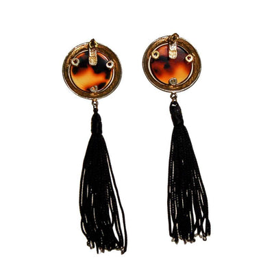 Diane von Furstenberg Tortoise and Black Silk Tassel Earrings by Diane von Furstenberg - Vintage Meet Modern Vintage Jewelry - Chicago, Illinois - #oldhollywoodglamour #vintagemeetmodern #designervintage #jewelrybox #antiquejewelry #vintagejewelry