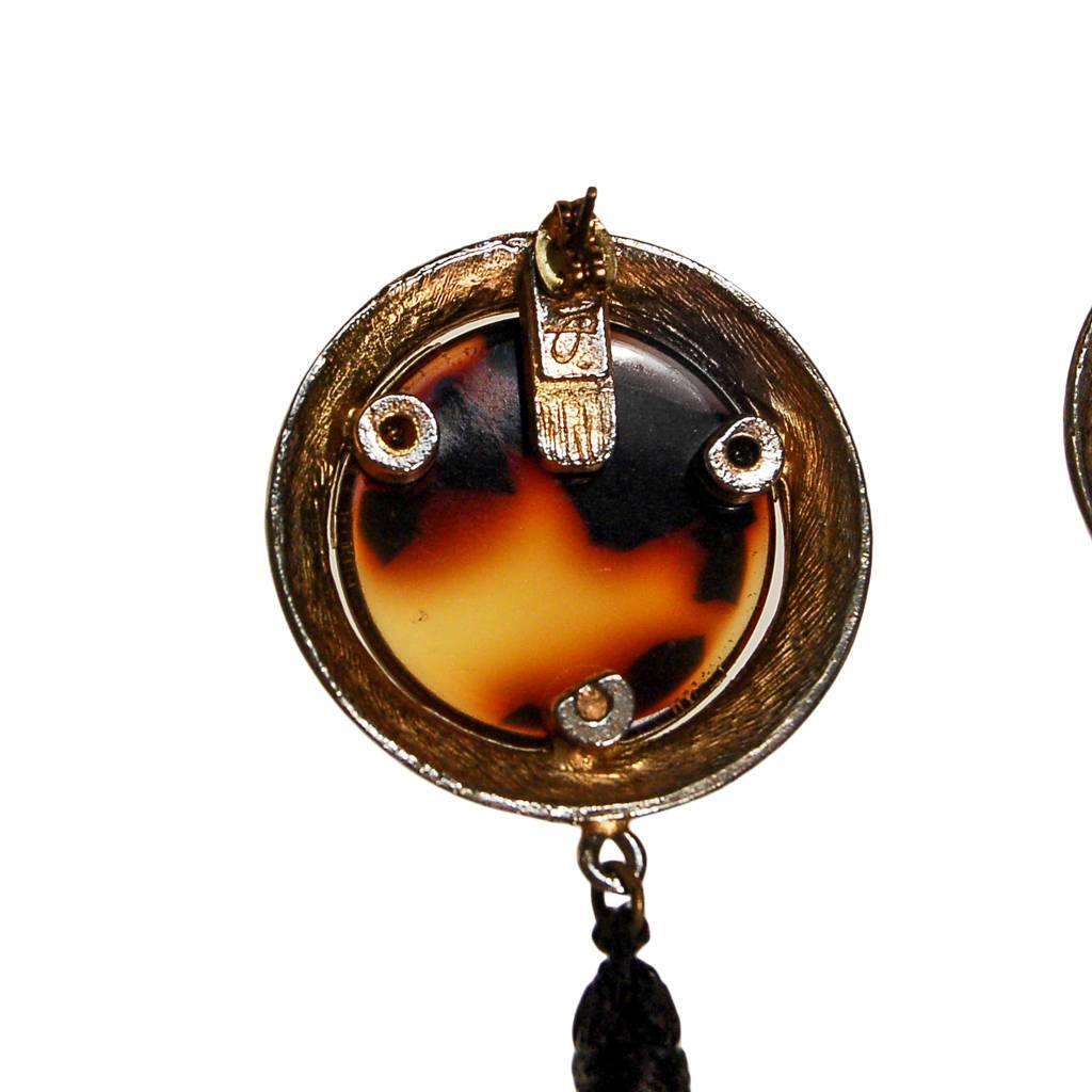 Diane von Furstenberg Tortoise and Black Silk Tassel Earrings by Diane von Furstenberg - Vintage Meet Modern Vintage Jewelry - Chicago, Illinois - #oldhollywoodglamour #vintagemeetmodern #designervintage #jewelrybox #antiquejewelry #vintagejewelry