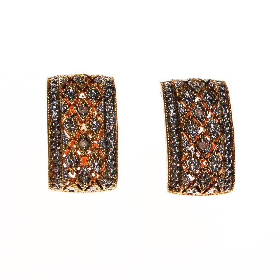 Diamonique Filigree Stud Earrings, Sterling Silver, 18kt Gold, Pierced Earrings by Diamonique - Vintage Meet Modern Vintage Jewelry - Chicago, Illinois - #oldhollywoodglamour #vintagemeetmodern #designervintage #jewelrybox #antiquejewelry #vintagejewelry