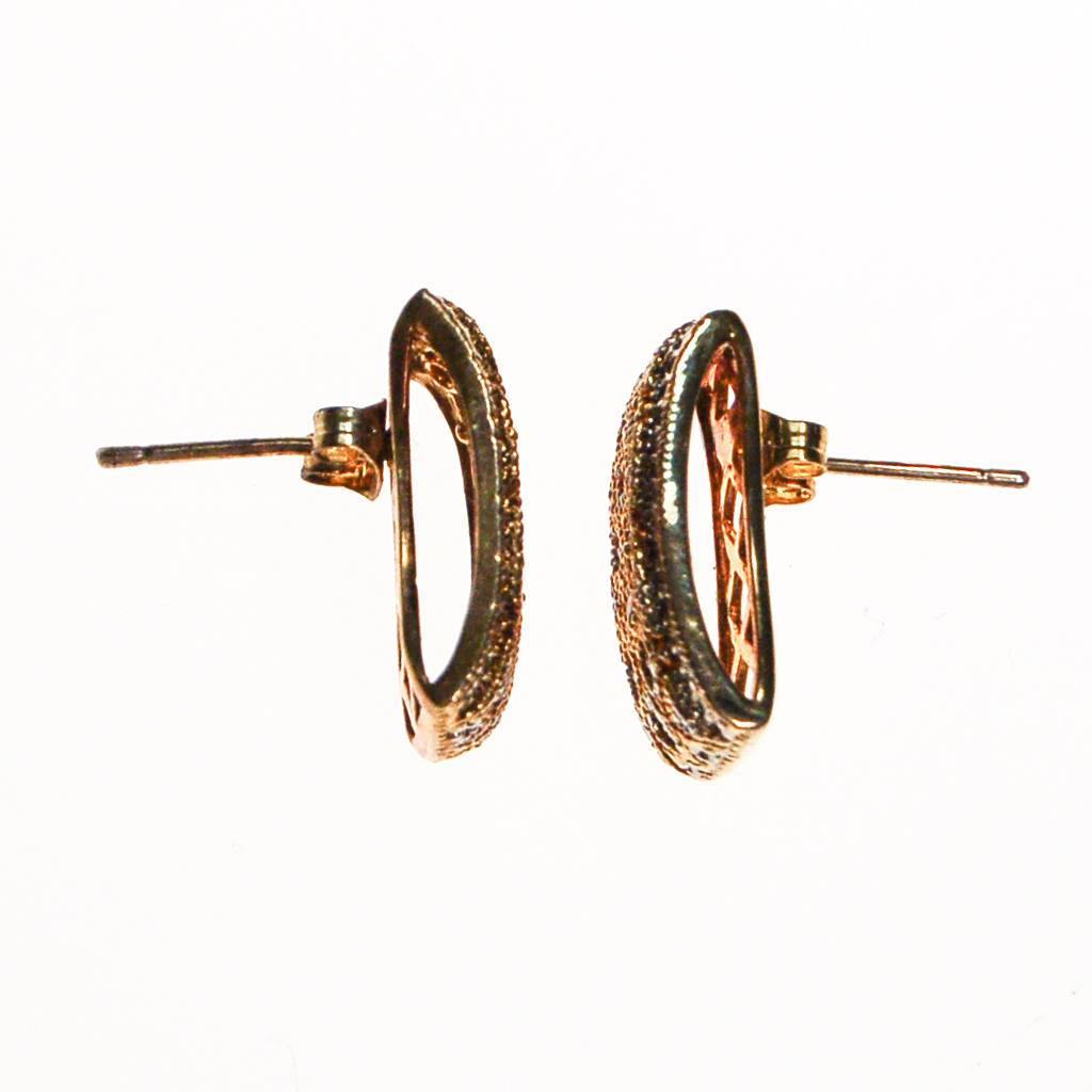 Diamonique Filigree Stud Earrings, Sterling Silver, 18kt Gold, Pierced Earrings by Diamonique - Vintage Meet Modern Vintage Jewelry - Chicago, Illinois - #oldhollywoodglamour #vintagemeetmodern #designervintage #jewelrybox #antiquejewelry #vintagejewelry