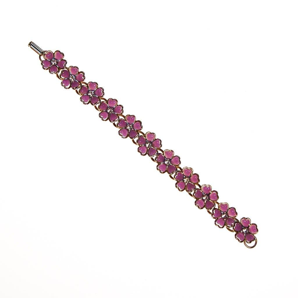 Purple Flowers and Rhinestones Bracelet
