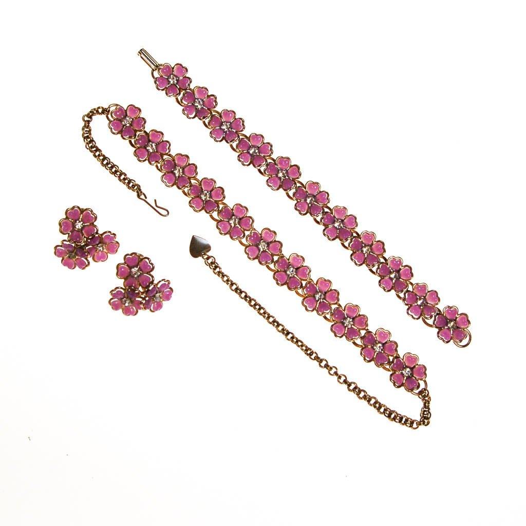 Purple Flowers and Rhinestones Bracelet by 1960s - Vintage Meet Modern Vintage Jewelry - Chicago, Illinois - #oldhollywoodglamour #vintagemeetmodern #designervintage #jewelrybox #antiquejewelry #vintagejewelry