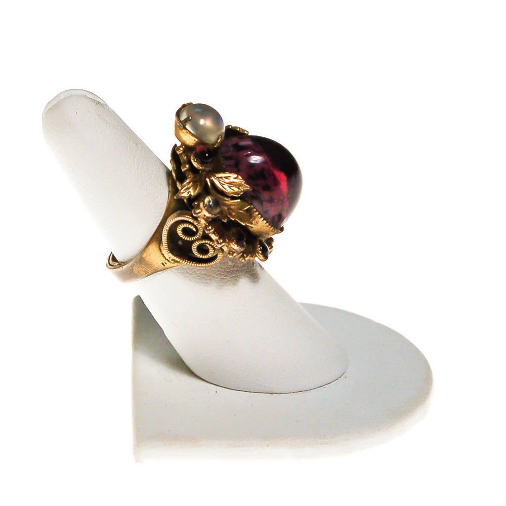 Amethyst Art Glass and Opal Glass Cabochon Statement Ring by Victorian Revival - Vintage Meet Modern Vintage Jewelry - Chicago, Illinois - #oldhollywoodglamour #vintagemeetmodern #designervintage #jewelrybox #antiquejewelry #vintagejewelry