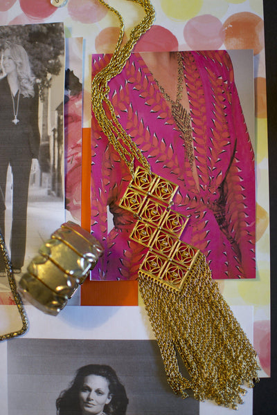 Diane Von Furstenberg Hand Painted Heart Pendant Statement Necklace by Diane von Furstenberg - Vintage Meet Modern Vintage Jewelry - Chicago, Illinois - #oldhollywoodglamour #vintagemeetmodern #designervintage #jewelrybox #antiquejewelry #vintagejewelry