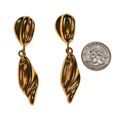 Gold Tone Long Dangling Statement Earrings, 1970s, Clip On by 1970s - Vintage Meet Modern Vintage Jewelry - Chicago, Illinois - #oldhollywoodglamour #vintagemeetmodern #designervintage #jewelrybox #antiquejewelry #vintagejewelry