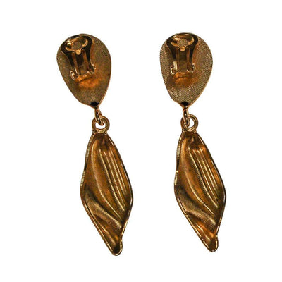 Gold Tone Long Dangling Statement Earrings, 1970s, Clip On by 1970s - Vintage Meet Modern Vintage Jewelry - Chicago, Illinois - #oldhollywoodglamour #vintagemeetmodern #designervintage #jewelrybox #antiquejewelry #vintagejewelry