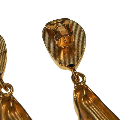 Gold Tone Long Dangling Statement Earrings, 1970s, Clip On by 1970s - Vintage Meet Modern Vintage Jewelry - Chicago, Illinois - #oldhollywoodglamour #vintagemeetmodern #designervintage #jewelrybox #antiquejewelry #vintagejewelry