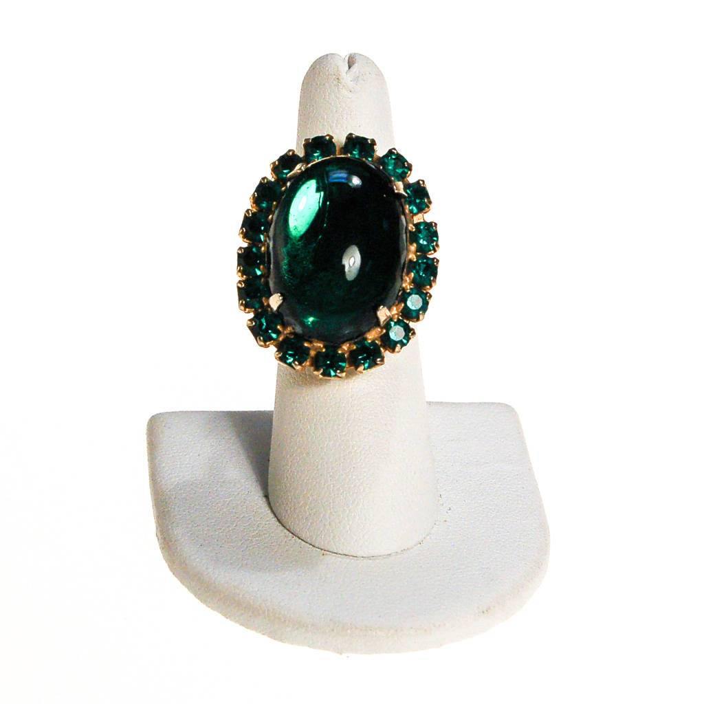 Huge Emerald Green Rhinestone Statement Ring by 1960s - Vintage Meet Modern Vintage Jewelry - Chicago, Illinois - #oldhollywoodglamour #vintagemeetmodern #designervintage #jewelrybox #antiquejewelry #vintagejewelry