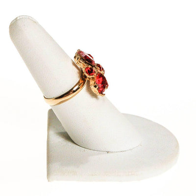 Red Rhinestone Statement Ring, Gold Tone, Adjustable, Ring Size 7 by 1960s - Vintage Meet Modern Vintage Jewelry - Chicago, Illinois - #oldhollywoodglamour #vintagemeetmodern #designervintage #jewelrybox #antiquejewelry #vintagejewelry