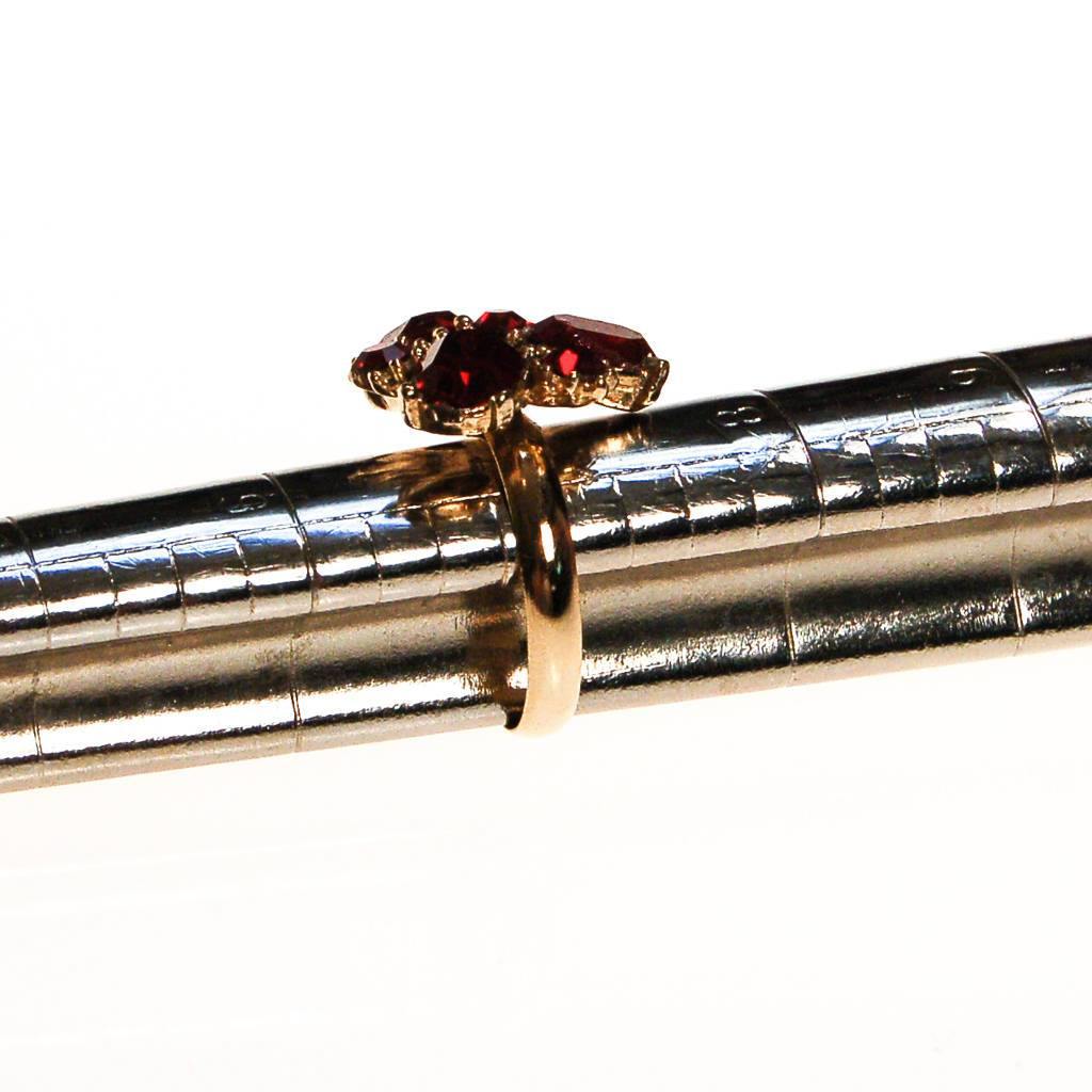 Red Rhinestone Statement Ring, Gold Tone, Adjustable, Ring Size 7 by 1960s - Vintage Meet Modern Vintage Jewelry - Chicago, Illinois - #oldhollywoodglamour #vintagemeetmodern #designervintage #jewelrybox #antiquejewelry #vintagejewelry