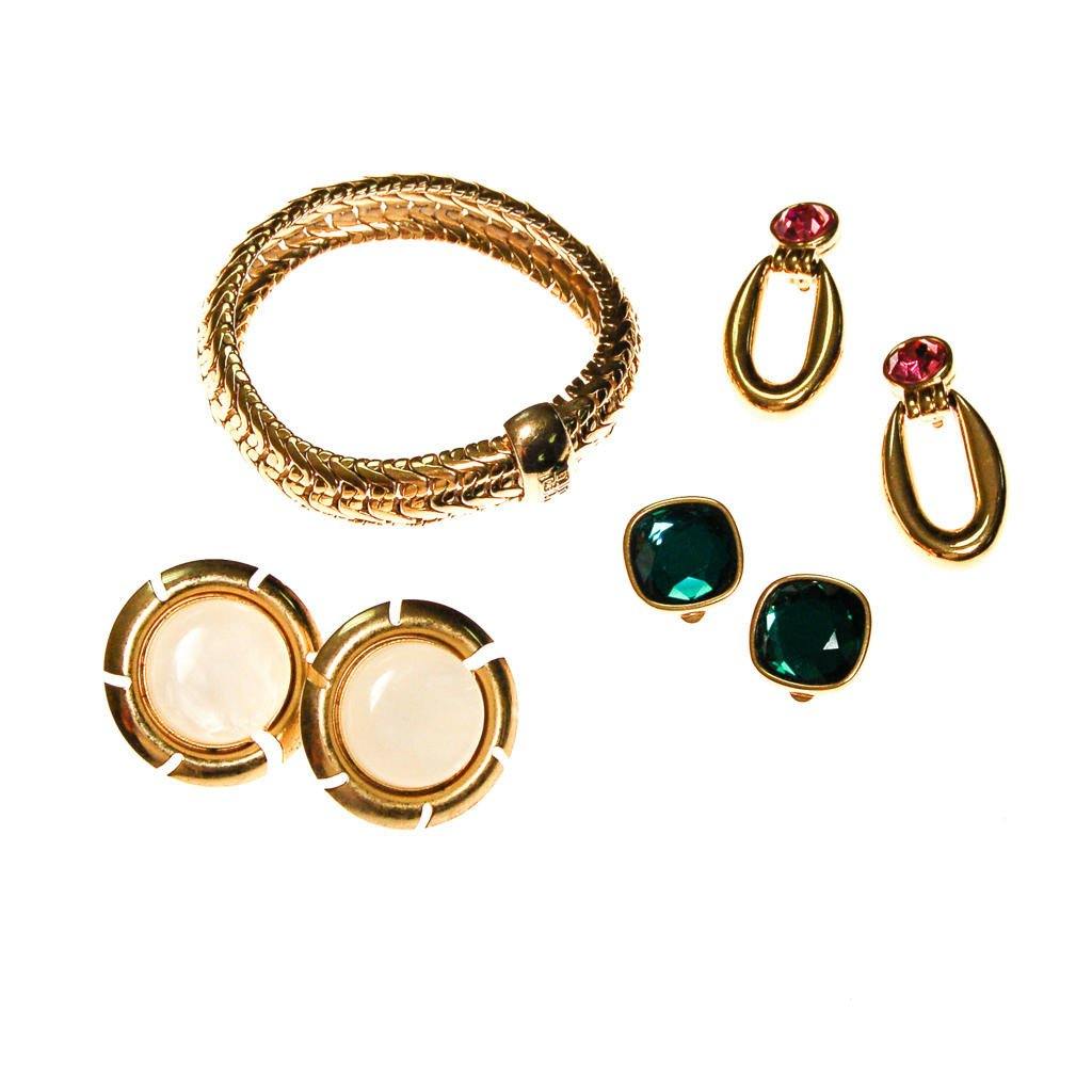 Vintage Givenchy Couture Signed Designer Gold Tone Door Knocker Earrings with Pink Rhinestone by Givenchy - Vintage Meet Modern Vintage Jewelry - Chicago, Illinois - #oldhollywoodglamour #vintagemeetmodern #designervintage #jewelrybox #antiquejewelry #vintagejewelry