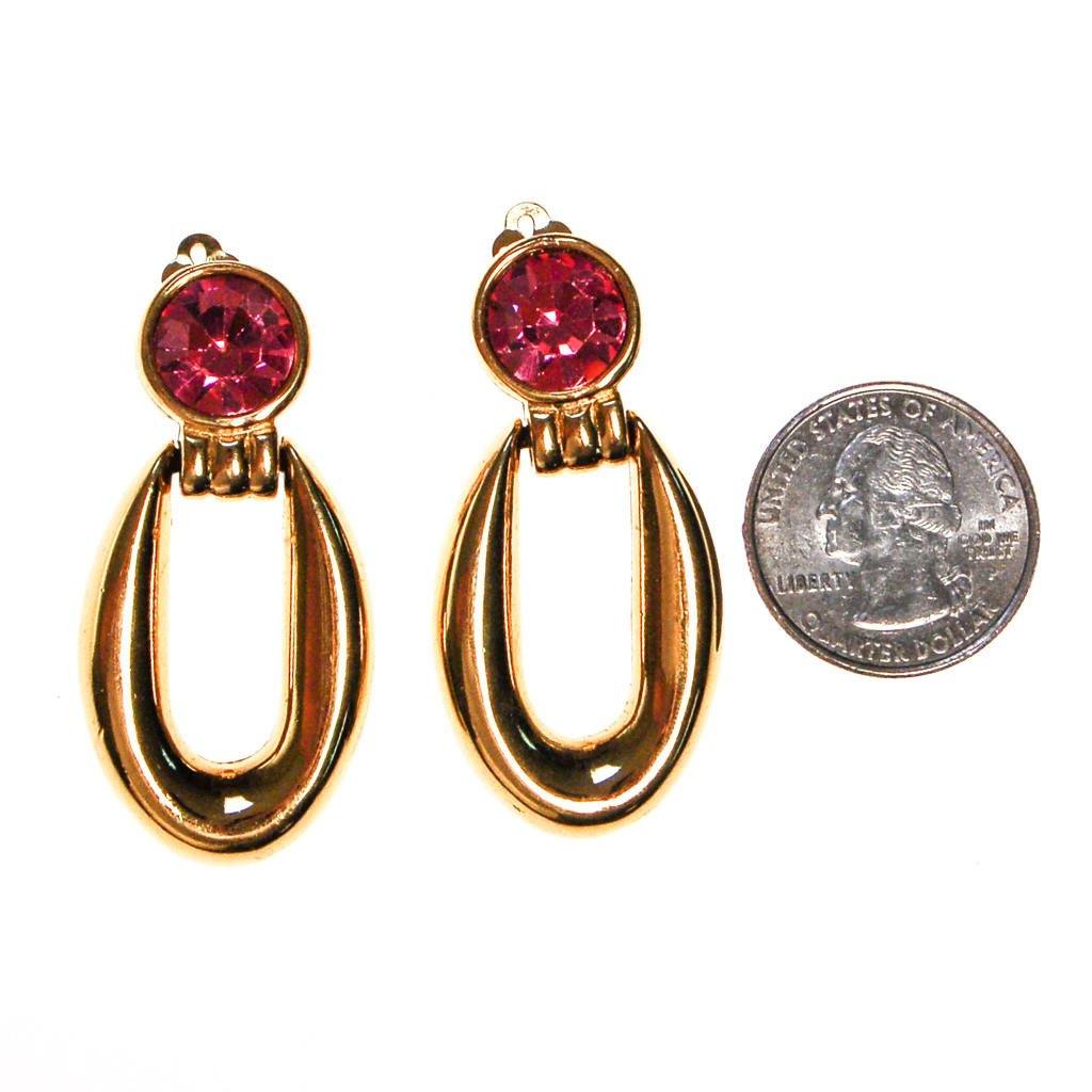 Vintage Givenchy Couture Signed Designer Gold Tone Door Knocker Earrings with Pink Rhinestone by Givenchy - Vintage Meet Modern Vintage Jewelry - Chicago, Illinois - #oldhollywoodglamour #vintagemeetmodern #designervintage #jewelrybox #antiquejewelry #vintagejewelry