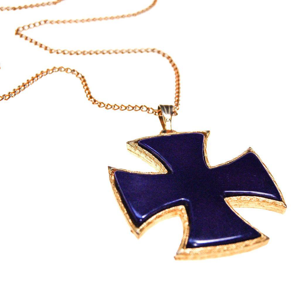Blue Maltese Cross Pendant Necklace by 1970s - Vintage Meet Modern Vintage Jewelry - Chicago, Illinois - #oldhollywoodglamour #vintagemeetmodern #designervintage #jewelrybox #antiquejewelry #vintagejewelry
