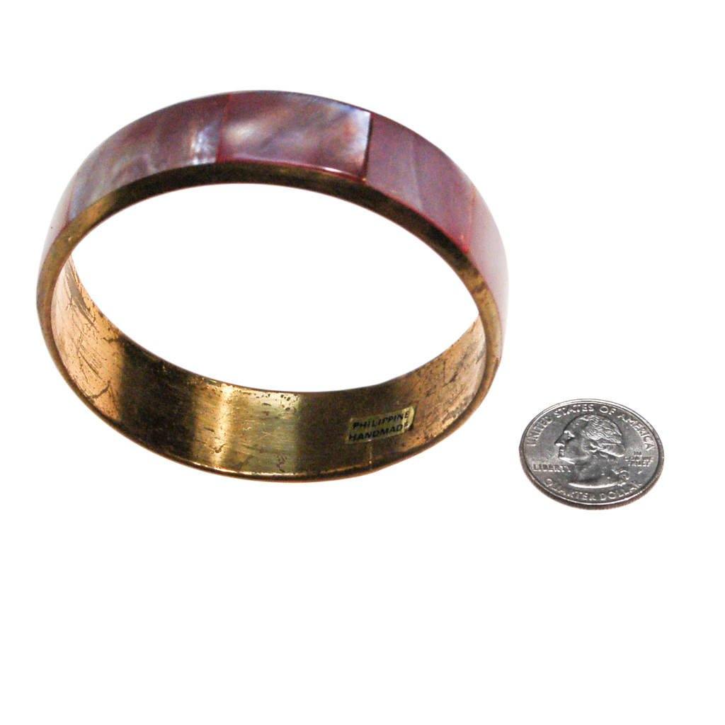 Pink Mother of Pearl Brass Bangle Bracelet by 1970s - Vintage Meet Modern Vintage Jewelry - Chicago, Illinois - #oldhollywoodglamour #vintagemeetmodern #designervintage #jewelrybox #antiquejewelry #vintagejewelry
