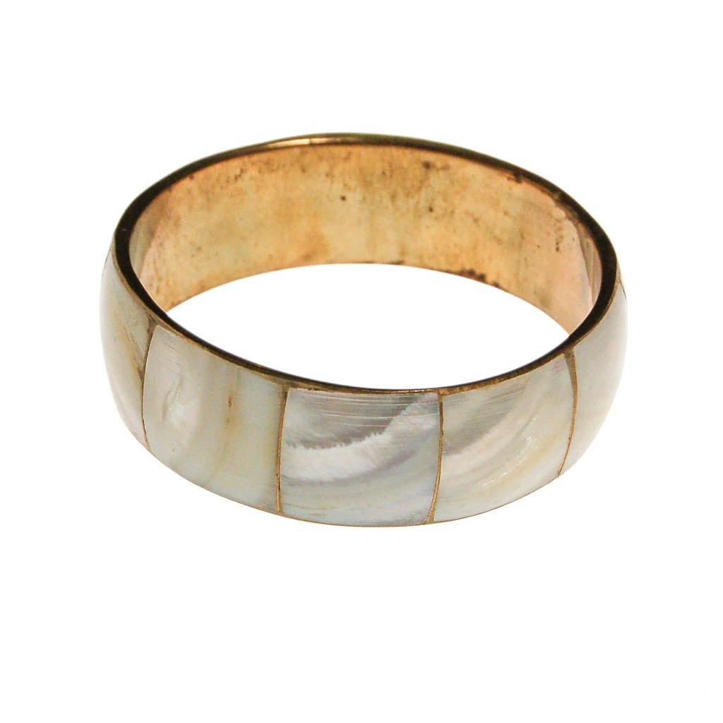 Mother of Pearl Brass Bangle Bracelet by 1970s - Vintage Meet Modern Vintage Jewelry - Chicago, Illinois - #oldhollywoodglamour #vintagemeetmodern #designervintage #jewelrybox #antiquejewelry #vintagejewelry