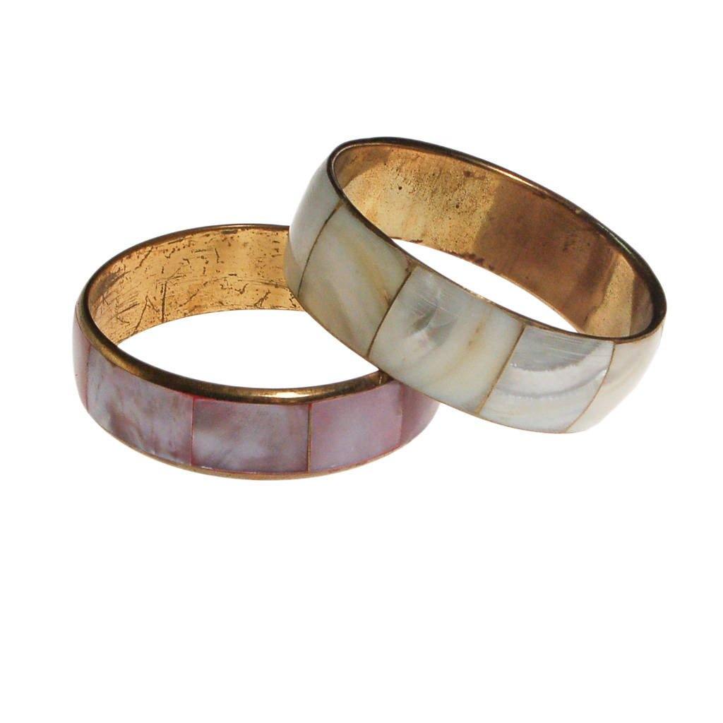 Mother of Pearl Brass Bangle Bracelet by 1970s - Vintage Meet Modern Vintage Jewelry - Chicago, Illinois - #oldhollywoodglamour #vintagemeetmodern #designervintage #jewelrybox #antiquejewelry #vintagejewelry
