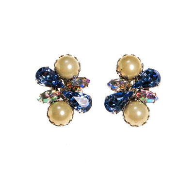 Pearl and Blue Rhinestone Earrings by 1960s - Vintage Meet Modern Vintage Jewelry - Chicago, Illinois - #oldhollywoodglamour #vintagemeetmodern #designervintage #jewelrybox #antiquejewelry #vintagejewelry