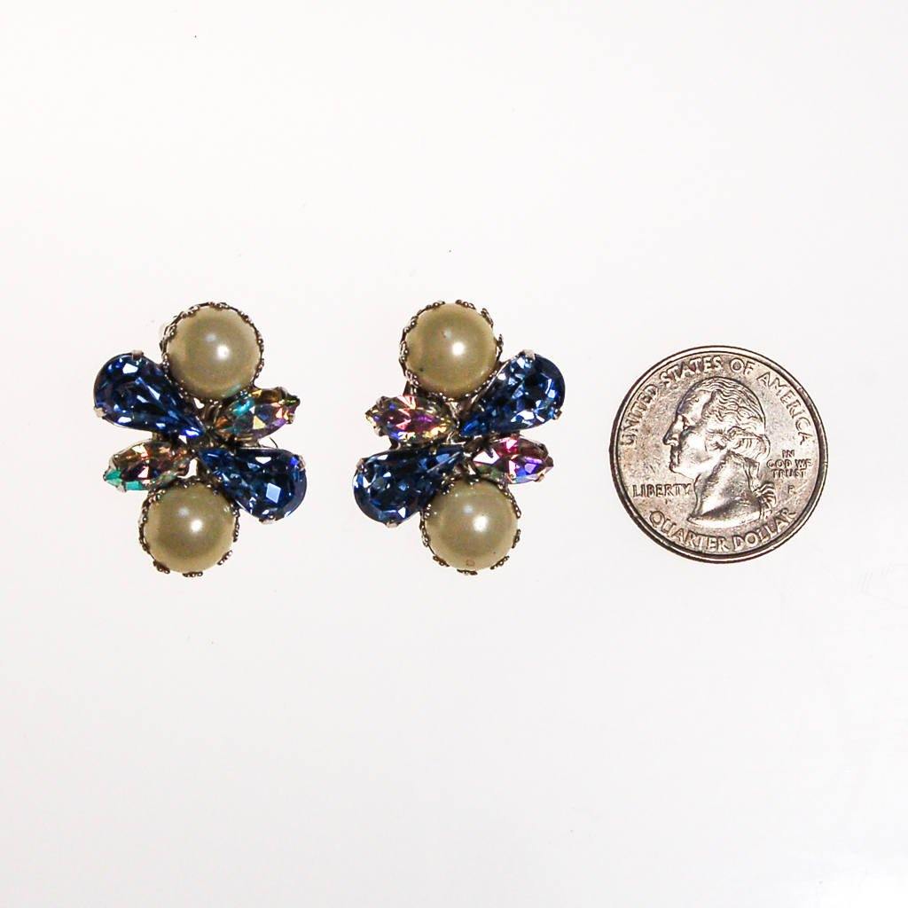 Pearl and Blue Rhinestone Earrings by 1960s - Vintage Meet Modern Vintage Jewelry - Chicago, Illinois - #oldhollywoodglamour #vintagemeetmodern #designervintage #jewelrybox #antiquejewelry #vintagejewelry