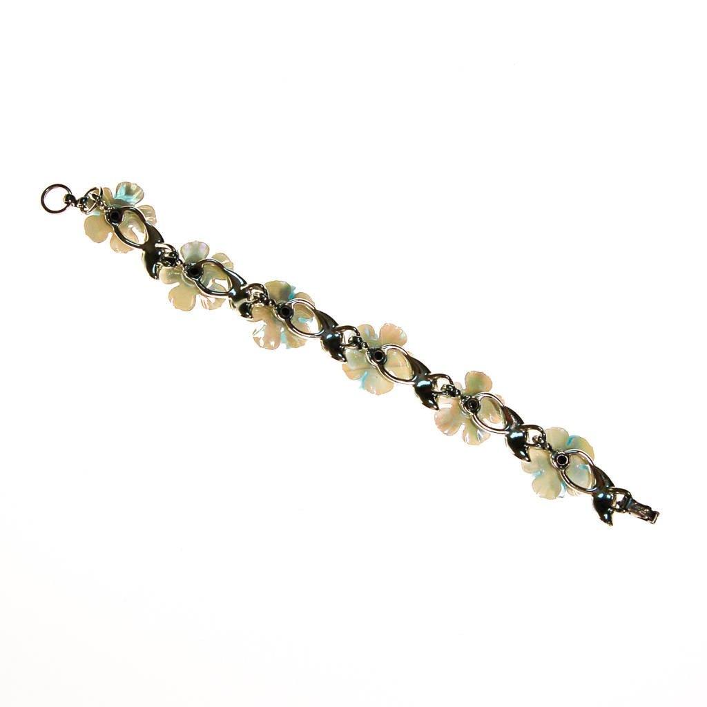Coro White and Blue Flower Bracelet with Rhinestones by Coro - Vintage Meet Modern Vintage Jewelry - Chicago, Illinois - #oldhollywoodglamour #vintagemeetmodern #designervintage #jewelrybox #antiquejewelry #vintagejewelry