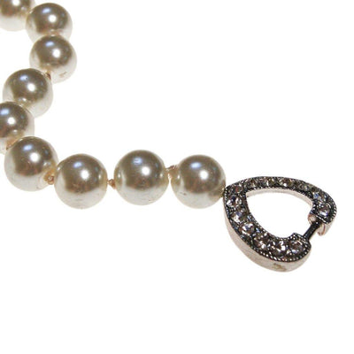 Pearl Bracelet with Rhinestone Heart Clasp by 1980s - Vintage Meet Modern Vintage Jewelry - Chicago, Illinois - #oldhollywoodglamour #vintagemeetmodern #designervintage #jewelrybox #antiquejewelry #vintagejewelry