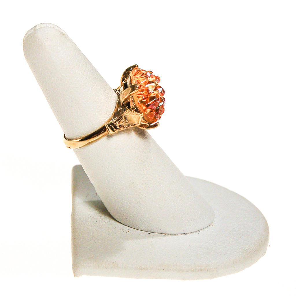 Orange Geode Crystal Statement Ring, Gold Tone, Adjustable, Mid Century Modern by 1960s - Vintage Meet Modern Vintage Jewelry - Chicago, Illinois - #oldhollywoodglamour #vintagemeetmodern #designervintage #jewelrybox #antiquejewelry #vintagejewelry