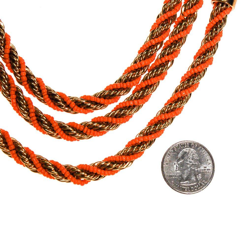 Vintage Gold and Orange Bead Triple Strand Necklace by 1990s - Vintage Meet Modern Vintage Jewelry - Chicago, Illinois - #oldhollywoodglamour #vintagemeetmodern #designervintage #jewelrybox #antiquejewelry #vintagejewelry