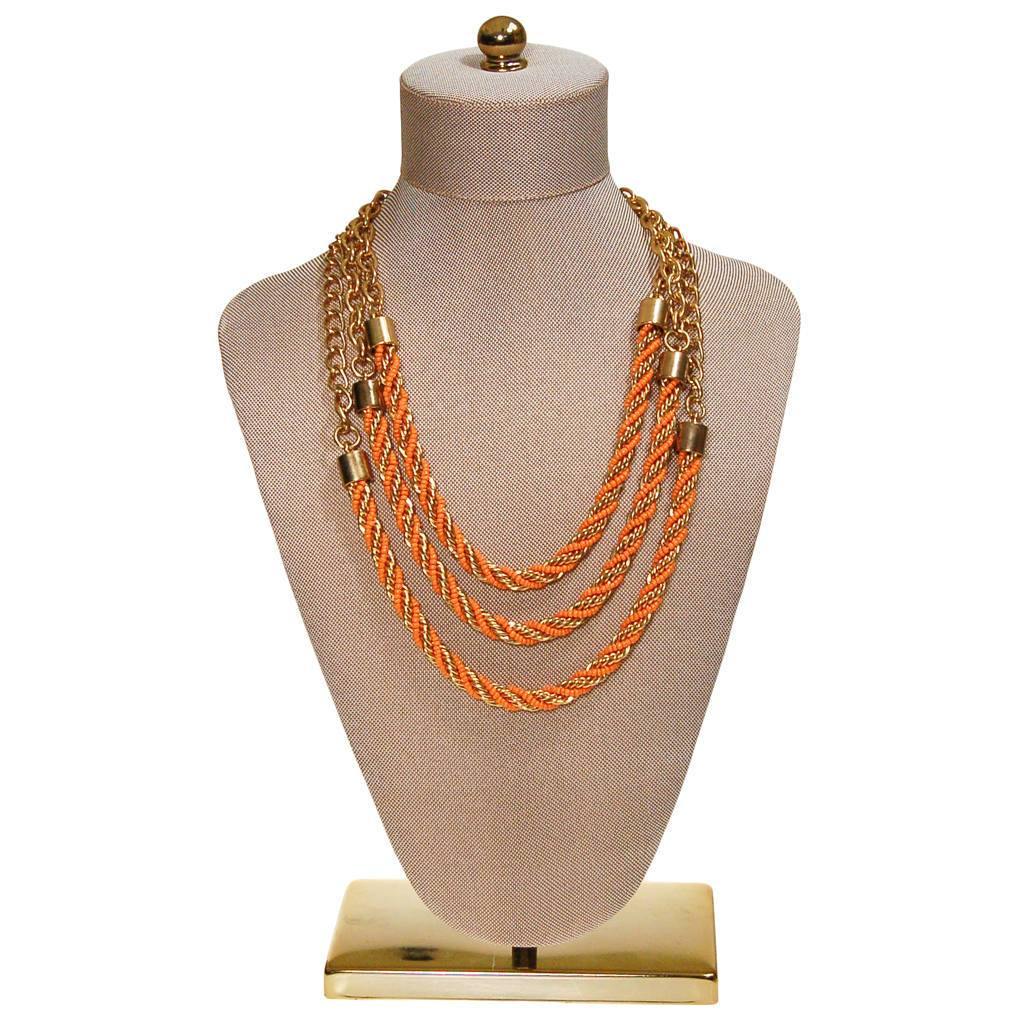 Vintage Gold and Orange Bead Triple Strand Necklace by 1990s - Vintage Meet Modern Vintage Jewelry - Chicago, Illinois - #oldhollywoodglamour #vintagemeetmodern #designervintage #jewelrybox #antiquejewelry #vintagejewelry