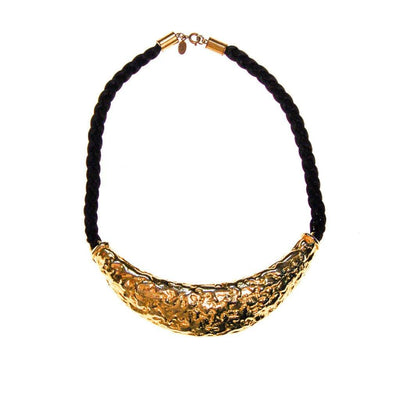Cadoro Gold and Black Silk Cord Statement Necklace by Cadoro - Vintage Meet Modern Vintage Jewelry - Chicago, Illinois - #oldhollywoodglamour #vintagemeetmodern #designervintage #jewelrybox #antiquejewelry #vintagejewelry