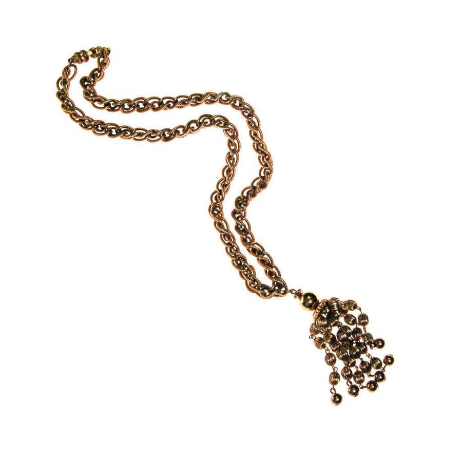Monet Gold Beaded Tassel Necklace by Monet - Vintage Meet Modern Vintage Jewelry - Chicago, Illinois - #oldhollywoodglamour #vintagemeetmodern #designervintage #jewelrybox #antiquejewelry #vintagejewelry