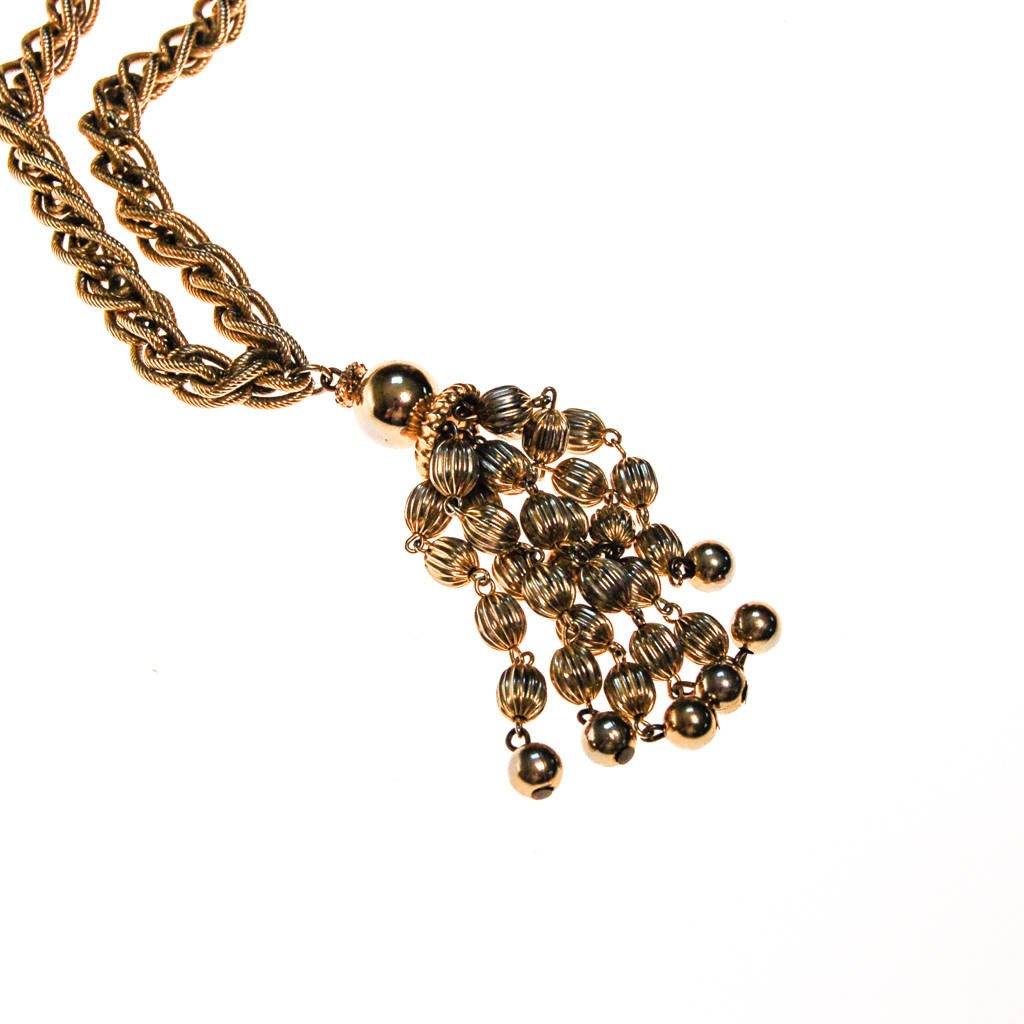 Monet Gold Beaded Tassel Necklace by Monet - Vintage Meet Modern Vintage Jewelry - Chicago, Illinois - #oldhollywoodglamour #vintagemeetmodern #designervintage #jewelrybox #antiquejewelry #vintagejewelry
