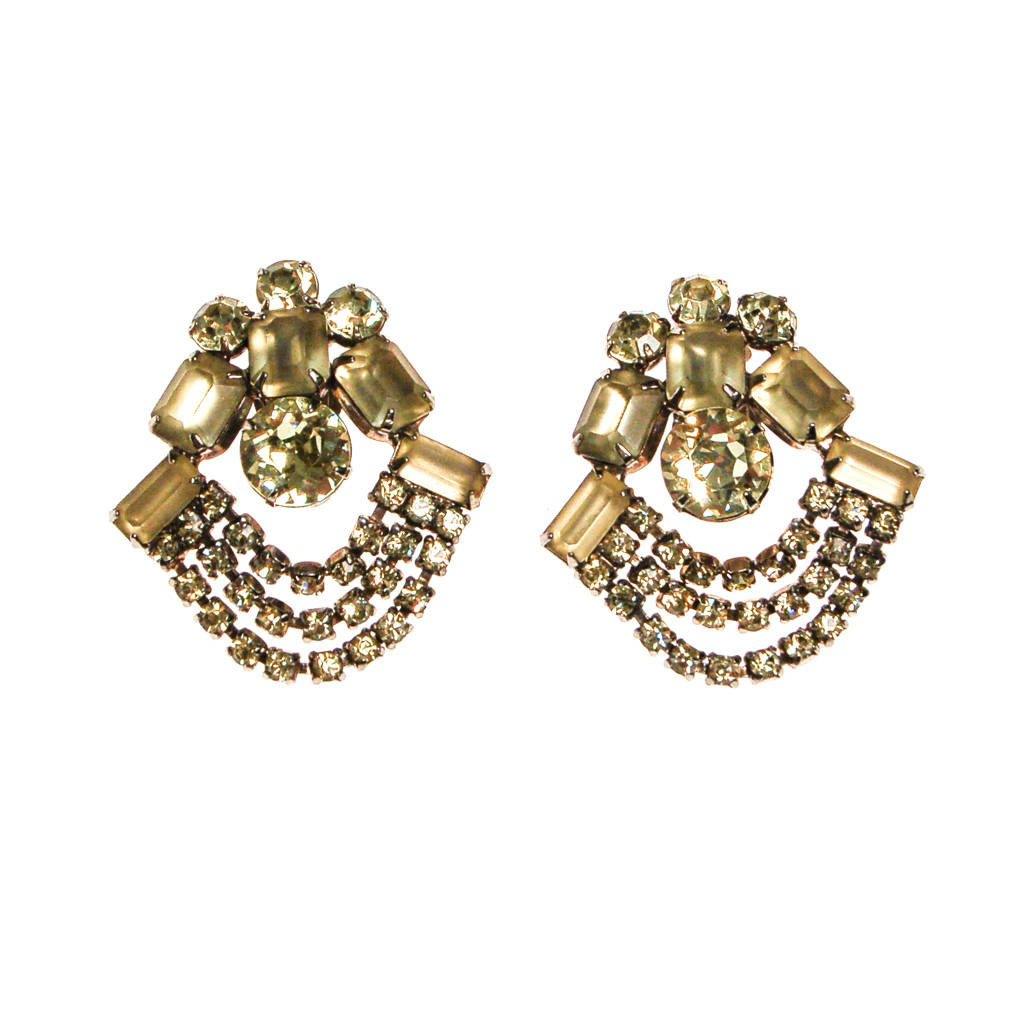 Lemon Citrine Yellow Rhinestone Statement Earrings by 1960s - Vintage Meet Modern Vintage Jewelry - Chicago, Illinois - #oldhollywoodglamour #vintagemeetmodern #designervintage #jewelrybox #antiquejewelry #vintagejewelry