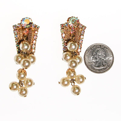 Dangling Pearl and Aurora Borealis Rhinestone Earrings by 1960s - Vintage Meet Modern Vintage Jewelry - Chicago, Illinois - #oldhollywoodglamour #vintagemeetmodern #designervintage #jewelrybox #antiquejewelry #vintagejewelry