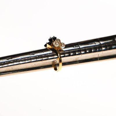 Pearl Flower and Black Onyx Leaves Ring by Mid Century Modern - Vintage Meet Modern Vintage Jewelry - Chicago, Illinois - #oldhollywoodglamour #vintagemeetmodern #designervintage #jewelrybox #antiquejewelry #vintagejewelry