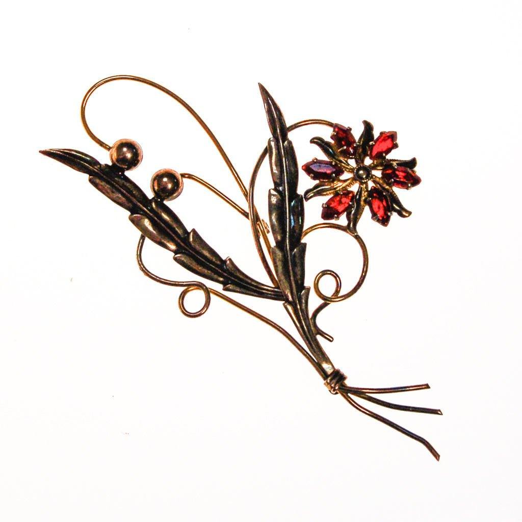 Red Rhinestone Flower Brooch