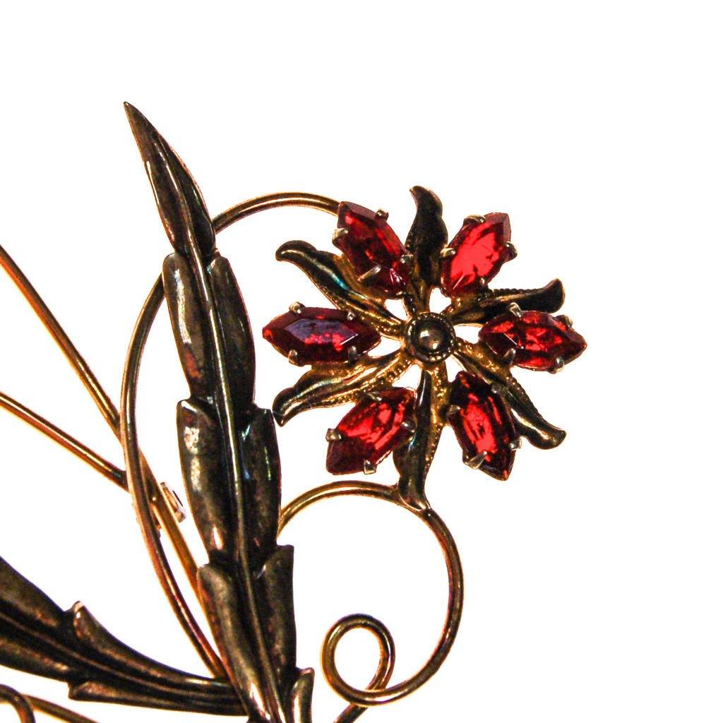 Red Rhinestone Flower Brooch by Gold Filled - Vintage Meet Modern Vintage Jewelry - Chicago, Illinois - #oldhollywoodglamour #vintagemeetmodern #designervintage #jewelrybox #antiquejewelry #vintagejewelry