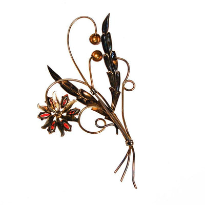 Red Rhinestone Flower Brooch by Gold Filled - Vintage Meet Modern Vintage Jewelry - Chicago, Illinois - #oldhollywoodglamour #vintagemeetmodern #designervintage #jewelrybox #antiquejewelry #vintagejewelry