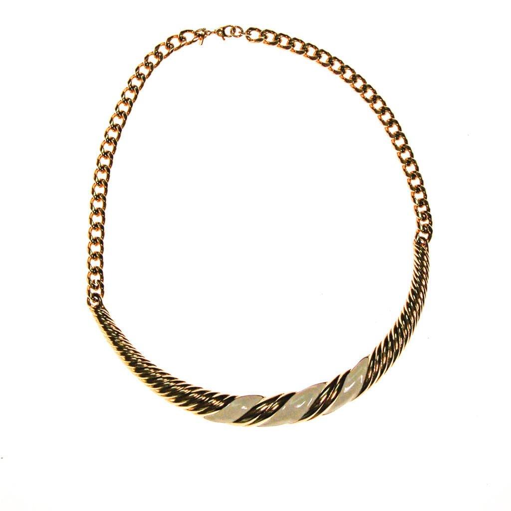Monet Gold and Cream Enamel Collar Necklace by Monet - Vintage Meet Modern Vintage Jewelry - Chicago, Illinois - #oldhollywoodglamour #vintagemeetmodern #designervintage #jewelrybox #antiquejewelry #vintagejewelry