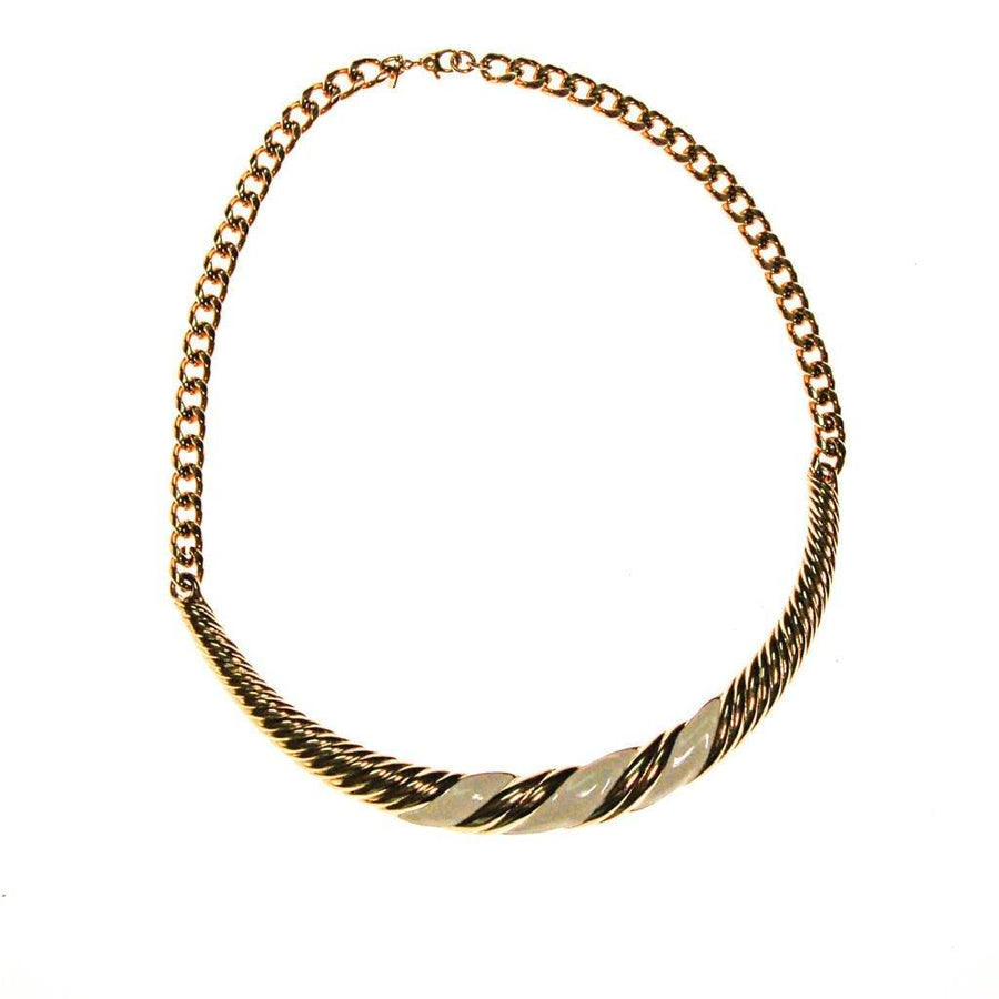 Monet Gold and Cream Enamel Collar Necklace by Monet - Vintage Meet Modern Vintage Jewelry - Chicago, Illinois - #oldhollywoodglamour #vintagemeetmodern #designervintage #jewelrybox #antiquejewelry #vintagejewelry