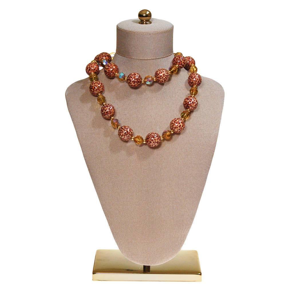 Vintage Joan Rivers Leopard Print and Crystal Bead Necklace by Joan Rivers - Vintage Meet Modern Vintage Jewelry - Chicago, Illinois - #oldhollywoodglamour #vintagemeetmodern #designervintage #jewelrybox #antiquejewelry #vintagejewelry