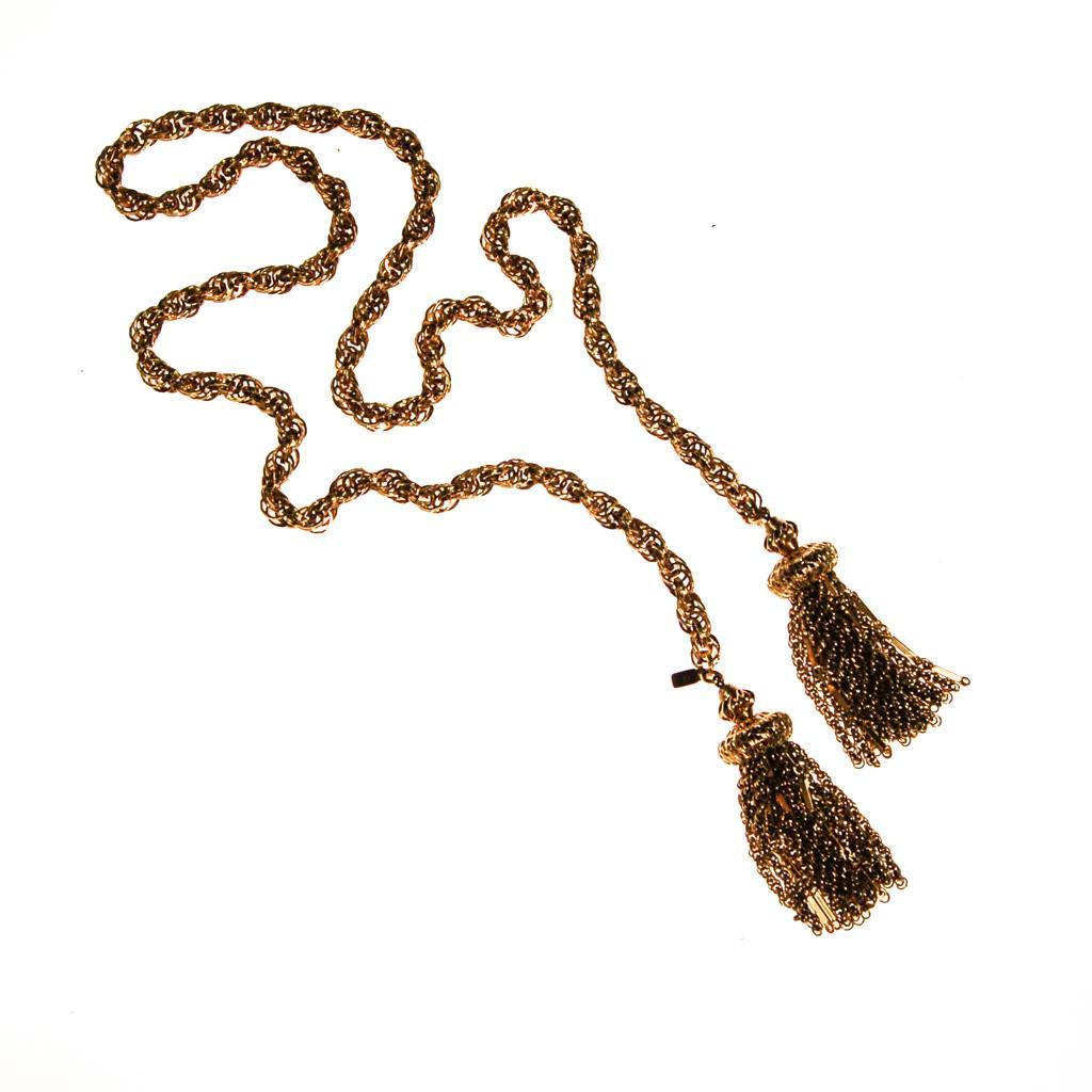 Vintage Monet Gold Tassel Lariat Necklace by Monet - Vintage Meet Modern Vintage Jewelry - Chicago, Illinois - #oldhollywoodglamour #vintagemeetmodern #designervintage #jewelrybox #antiquejewelry #vintagejewelry