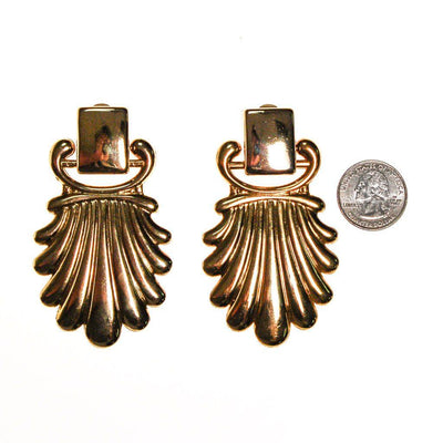 Massive Gold Fan Door Knocker Statement Earrings by 1970s - Vintage Meet Modern Vintage Jewelry - Chicago, Illinois - #oldhollywoodglamour #vintagemeetmodern #designervintage #jewelrybox #antiquejewelry #vintagejewelry