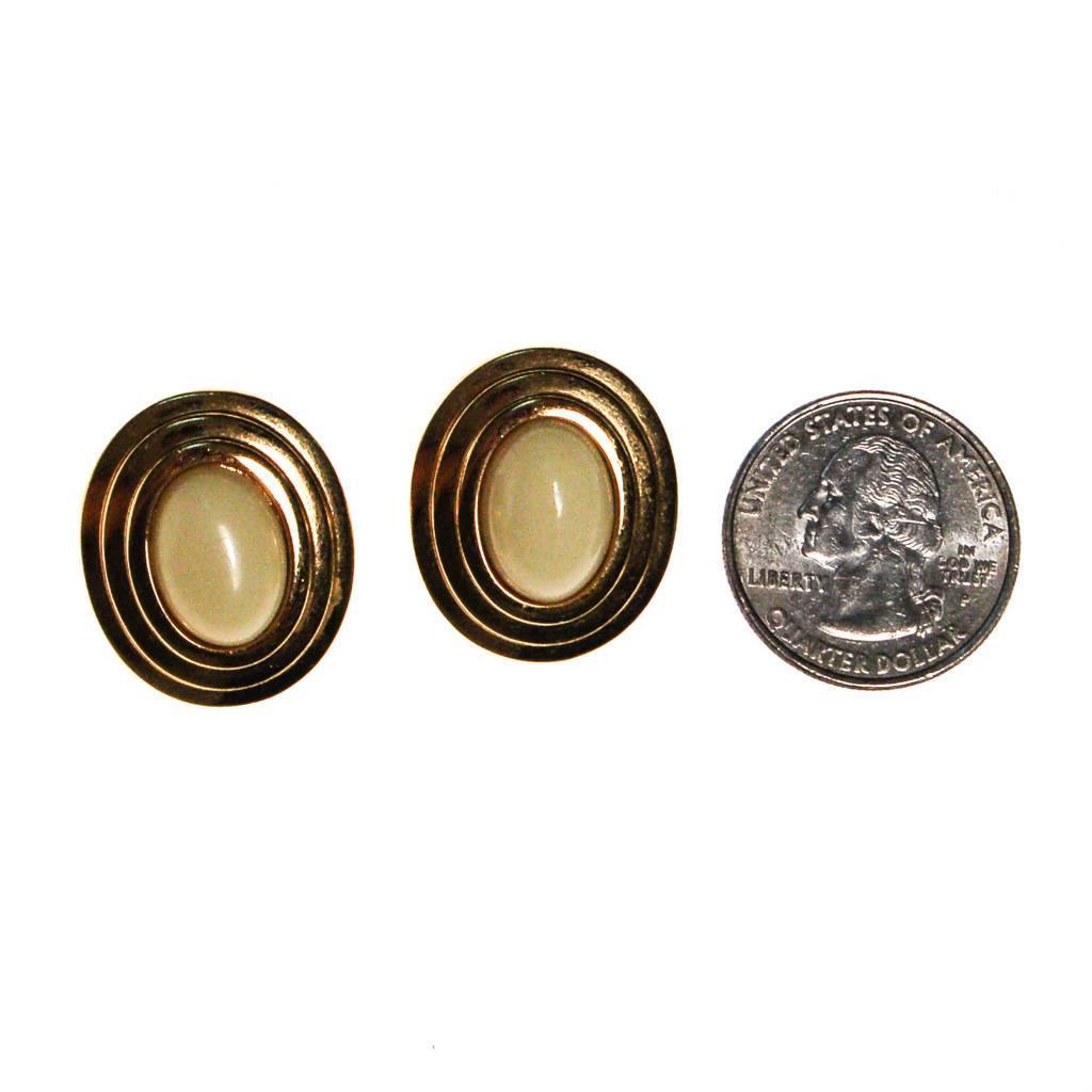 Christian Dior Earrings Gold with Cream Lucite Centers by Christian Dior - Vintage Meet Modern Vintage Jewelry - Chicago, Illinois - #oldhollywoodglamour #vintagemeetmodern #designervintage #jewelrybox #antiquejewelry #vintagejewelry