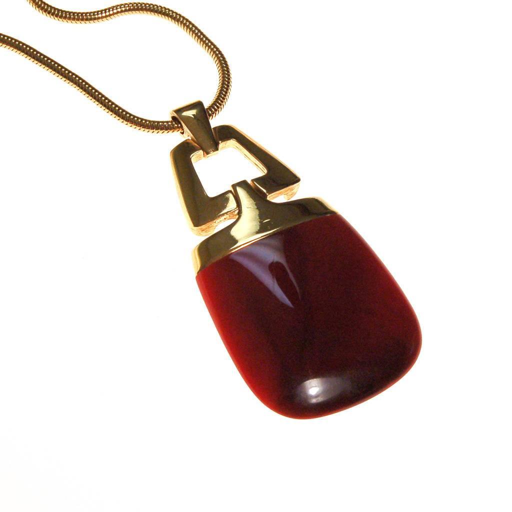 Crown Trifari Modernist Pendant Necklace with Red Lucite by Crown Trifari - Vintage Meet Modern Vintage Jewelry - Chicago, Illinois - #oldhollywoodglamour #vintagemeetmodern #designervintage #jewelrybox #antiquejewelry #vintagejewelry