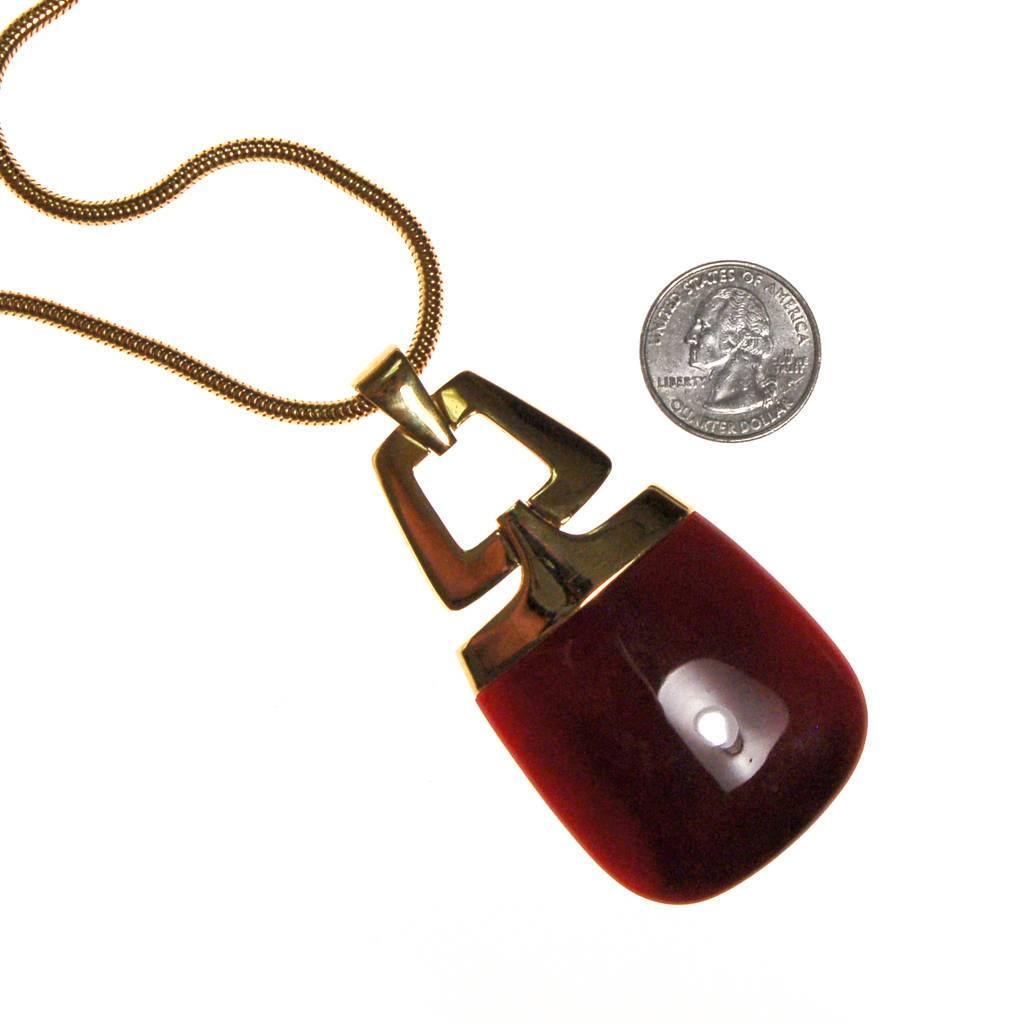Crown Trifari Modernist Pendant Necklace with Red Lucite by Crown Trifari - Vintage Meet Modern Vintage Jewelry - Chicago, Illinois - #oldhollywoodglamour #vintagemeetmodern #designervintage #jewelrybox #antiquejewelry #vintagejewelry