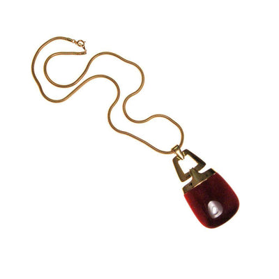 Crown Trifari Modernist Pendant Necklace with Red Lucite by Crown Trifari - Vintage Meet Modern Vintage Jewelry - Chicago, Illinois - #oldhollywoodglamour #vintagemeetmodern #designervintage #jewelrybox #antiquejewelry #vintagejewelry