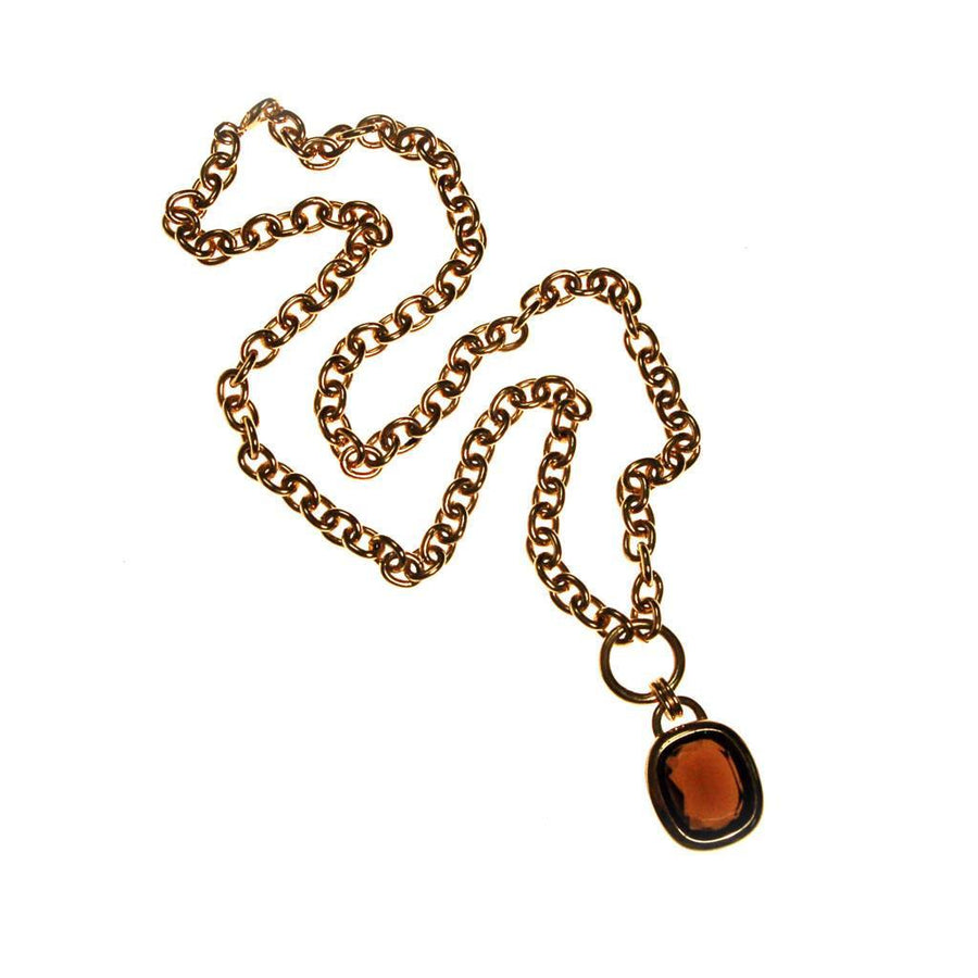 Joan Rivers Gold Chain Necklace with Smokey Topaz Pendant by Joan Rivers - Vintage Meet Modern Vintage Jewelry - Chicago, Illinois - #oldhollywoodglamour #vintagemeetmodern #designervintage #jewelrybox #antiquejewelry #vintagejewelry