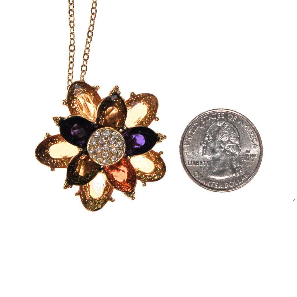 Avon Colorful Crystal Flower Pendant, Blue, Citrine, Olive, Gold, Rhinestones by Avon - Vintage Meet Modern Vintage Jewelry - Chicago, Illinois - #oldhollywoodglamour #vintagemeetmodern #designervintage #jewelrybox #antiquejewelry #vintagejewelry