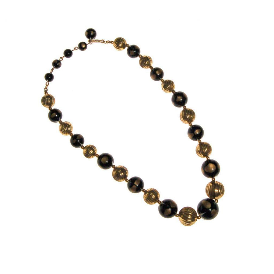 Crown Trifari Gold and Black Beaded Necklace by Crown Trifari - Vintage Meet Modern Vintage Jewelry - Chicago, Illinois - #oldhollywoodglamour #vintagemeetmodern #designervintage #jewelrybox #antiquejewelry #vintagejewelry